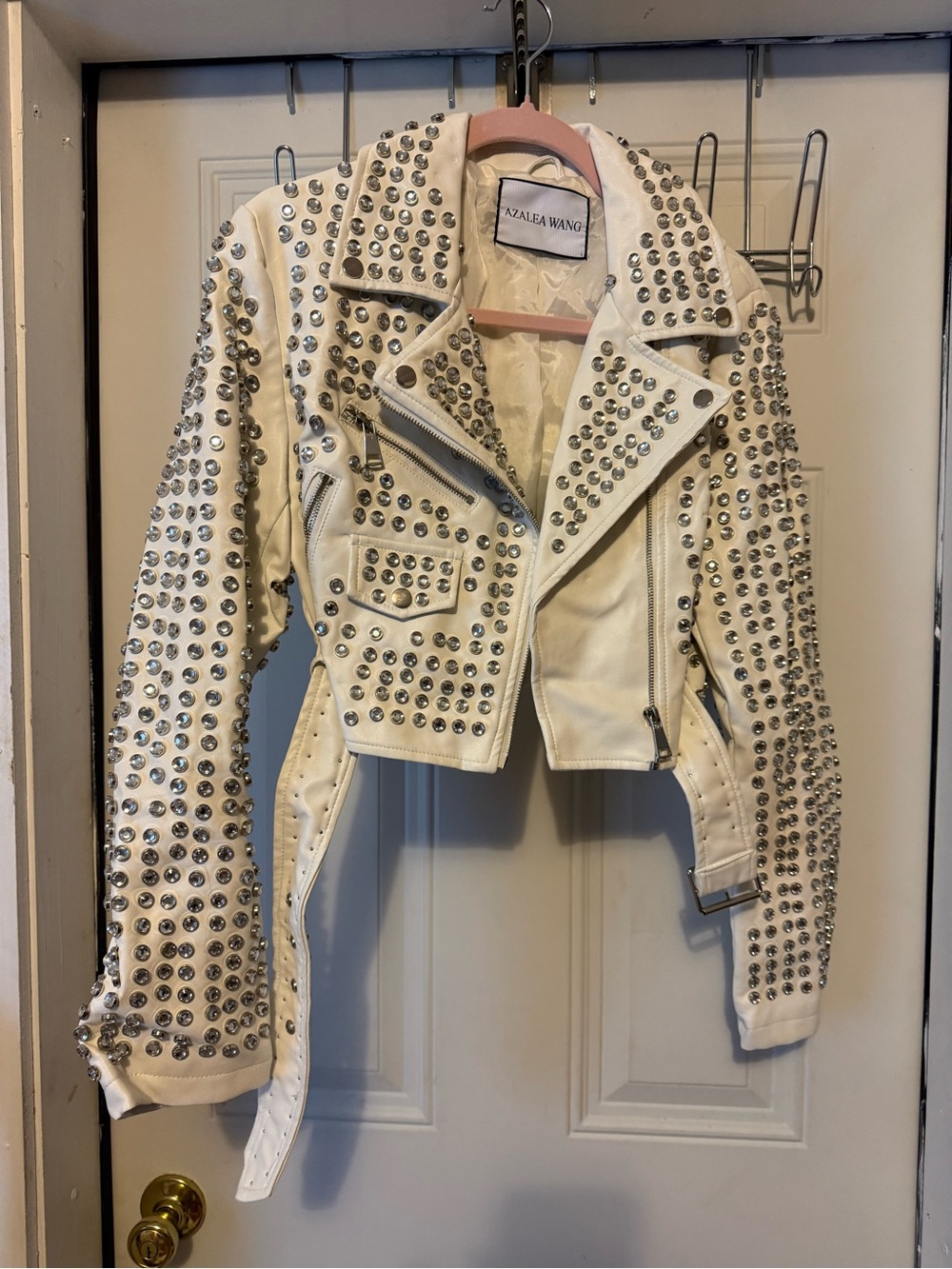 Crop moto jacket with jewels